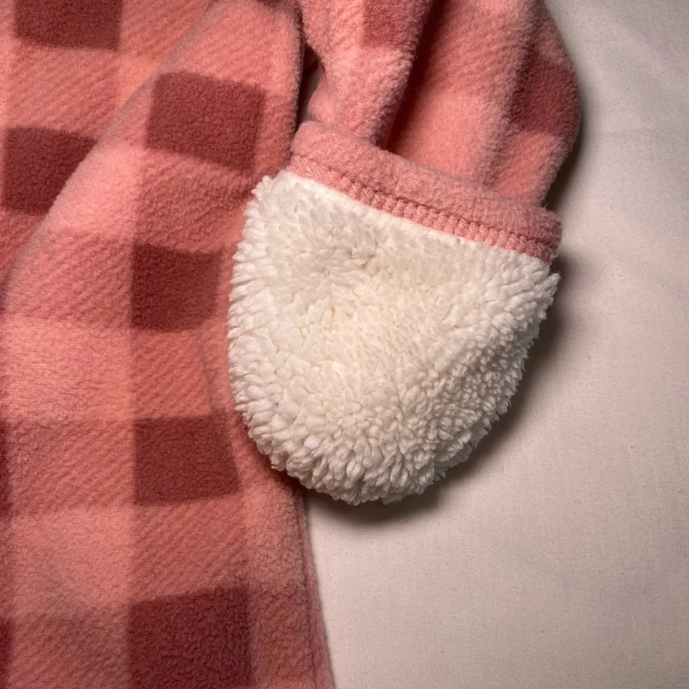 One-Piece Onesie | Kids 12-18M | Fleece Pink Plaid Bear - Picture 7 of 7